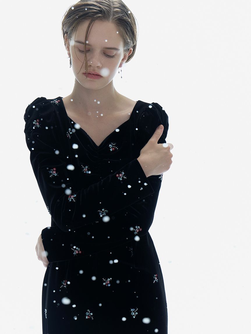 CELFORD「花柄刺繍ベロアワンピース」|ワンピース|