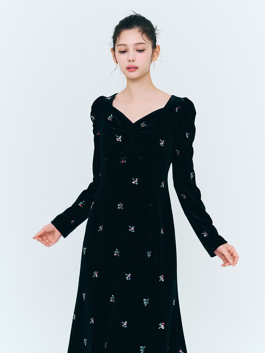 CELFORD「花柄刺繍ベロアワンピース」|ワンピース|