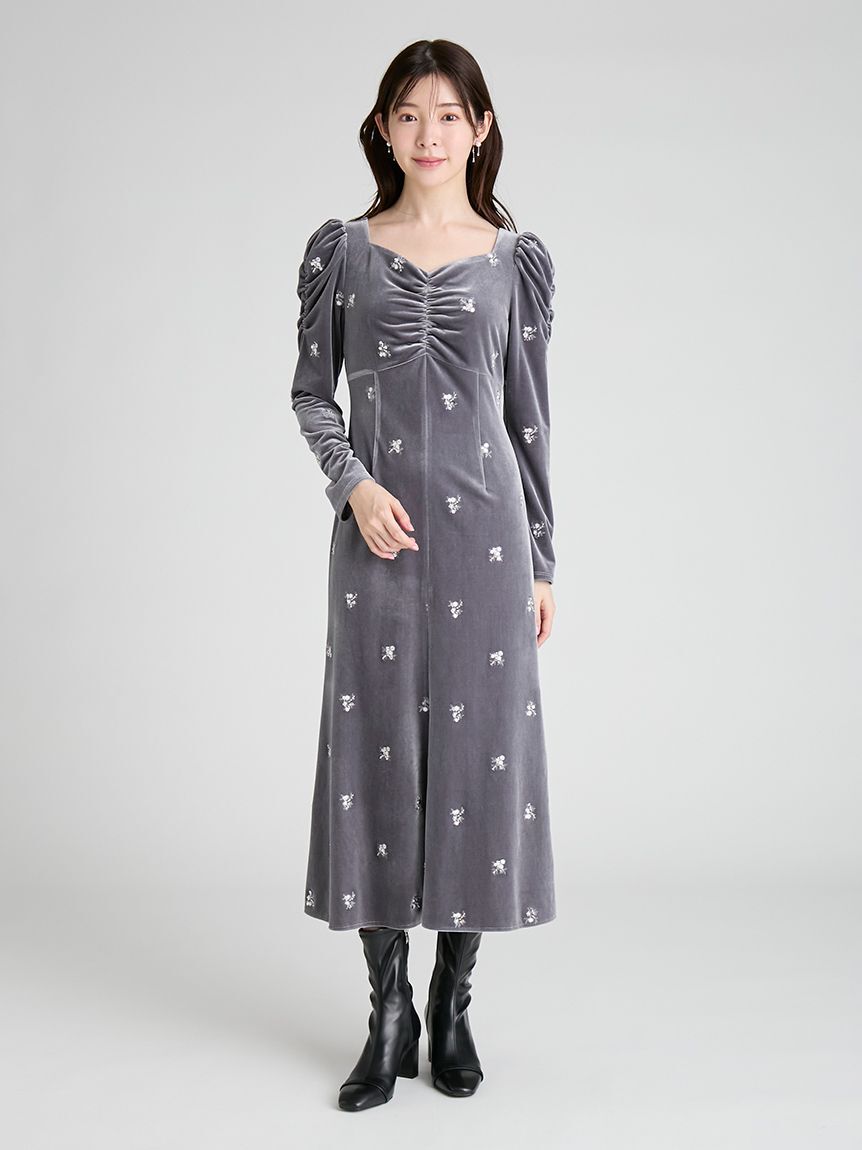 CELFORD「花柄刺繍ベロアワンピース」|ワンピース|