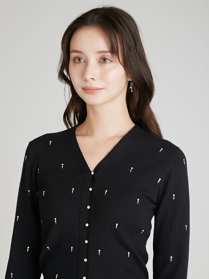 CELFORD「シャイニーVネックニットカーデ」|カーディガン|