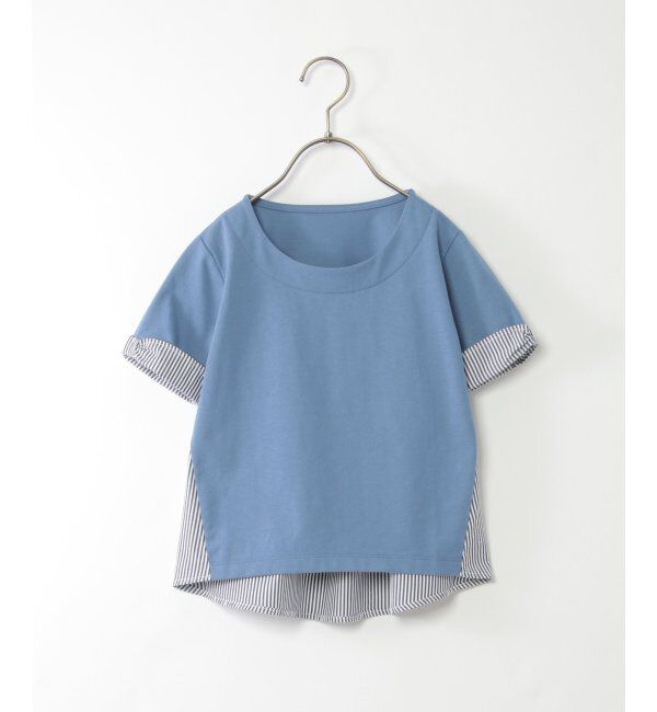 ikka kids「【親子おそろい】ストライプ切り替えTシャツ（120~160cm）」|Tシャツ・カットソー|