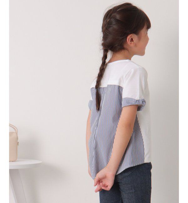 ikka kids「【親子おそろい】ストライプ切り替えTシャツ（120~160cm）」|Tシャツ・カットソー|