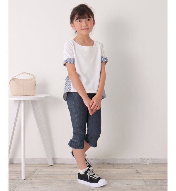 ikka kids「【親子おそろい】ストライプ切り替えTシャツ（120~160cm）」|Tシャツ・カットソー|