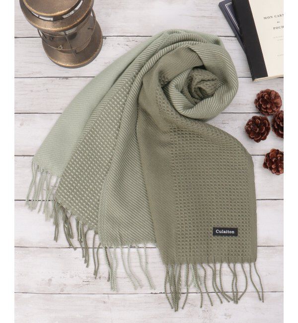 ikka「【抗菌防臭】編地切り替えワイドマフラー」|マフラー|