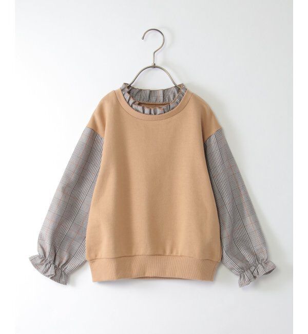 ikka kids「袖チェックフリル襟プルオーバー（120~160cm）」|Tシャツ・カットソー|