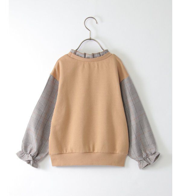 ikka kids「袖チェックフリル襟プルオーバー（120~160cm）」|Tシャツ・カットソー|