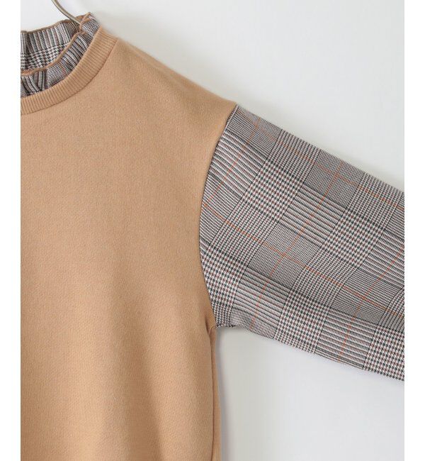 ikka kids「袖チェックフリル襟プルオーバー（120~160cm）」|Tシャツ・カットソー|