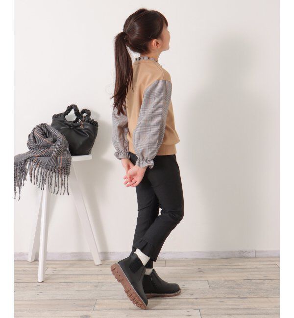 ikka kids「袖チェックフリル襟プルオーバー（120~160cm）」|Tシャツ・カットソー|