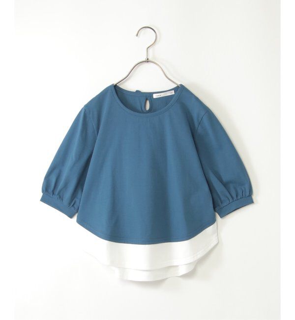 ikka kids「【親子おそろい】梨地裾レイヤー5分袖プルオーバー（120~160cm）」|Tシャツ・カットソー|