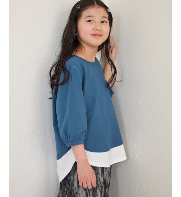 ikka kids「【親子おそろい】梨地裾レイヤー5分袖プルオーバー（120~160cm）」|Tシャツ・カットソー|