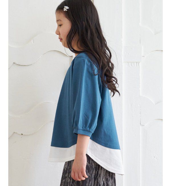ikka kids「【親子おそろい】梨地裾レイヤー5分袖プルオーバー（120~160cm）」|Tシャツ・カットソー|