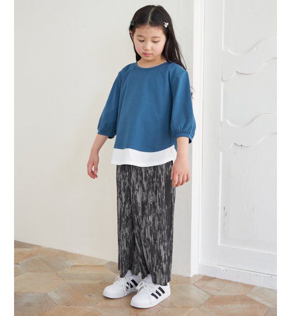 ikka kids「【親子おそろい】梨地裾レイヤー5分袖プルオーバー（120~160cm）」|Tシャツ・カットソー|