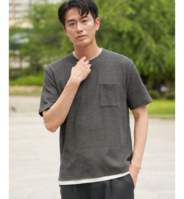 ikka「【雑誌MonoMax5月号掲載】メランジワッフルポケ付きフェイクTシャツ」|Tシャツ・カットソー|