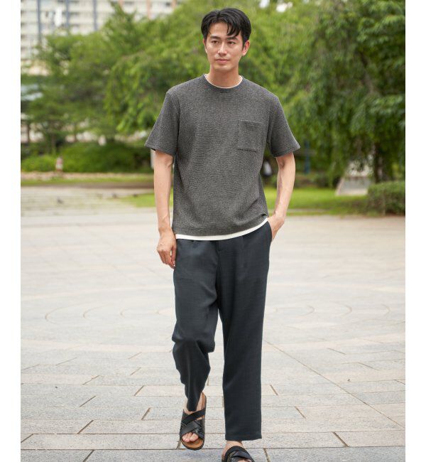 ikka「【雑誌MonoMax5月号掲載】メランジワッフルポケ付きフェイクTシャツ」|Tシャツ・カットソー|