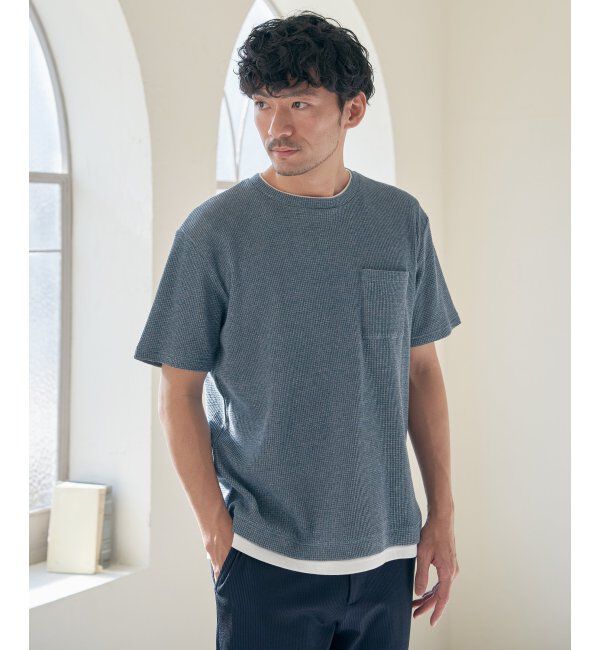 ikka「【雑誌MonoMax5月号掲載】メランジワッフルポケ付きフェイクTシャツ」|Tシャツ・カットソー|