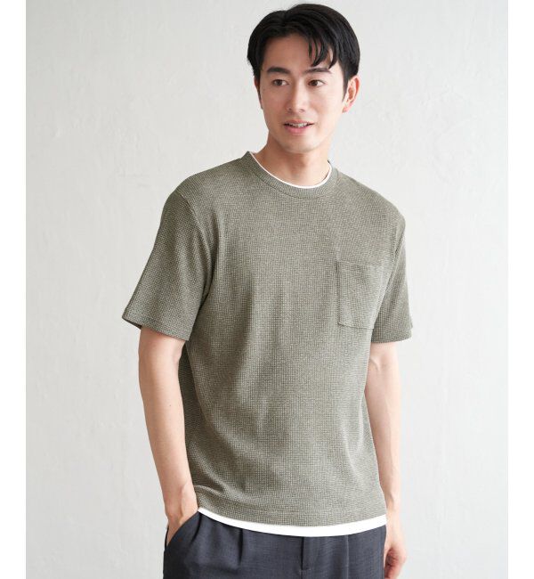 ikka「【雑誌MonoMax5月号掲載】メランジワッフルポケ付きフェイクTシャツ」|Tシャツ・カットソー|