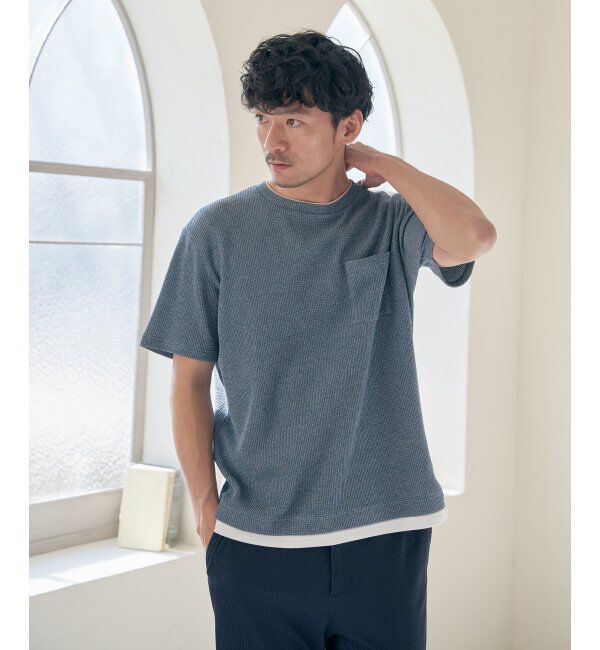 ikka「【雑誌MonoMax5月号掲載】メランジワッフルポケ付きフェイクTシャツ」|Tシャツ・カットソー|