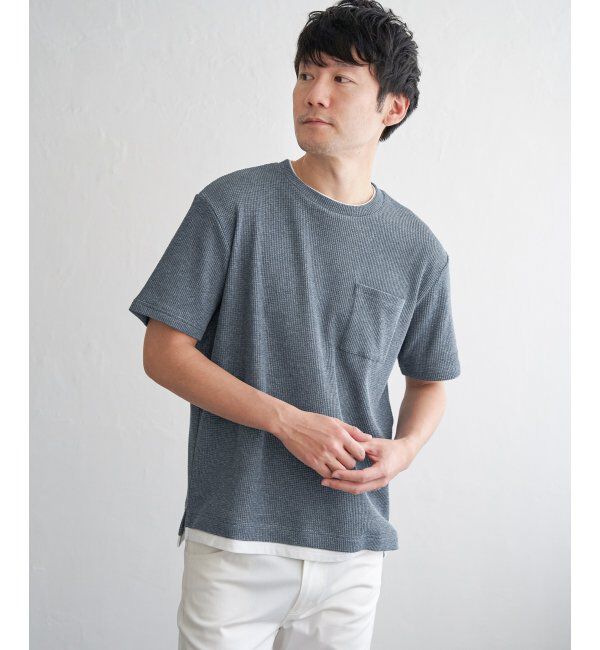 ikka「【雑誌MonoMax5月号掲載】メランジワッフルポケ付きフェイクTシャツ」|Tシャツ・カットソー|