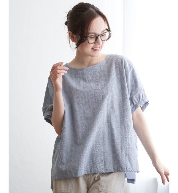 Lbc with Life「フラワーライン刺繍ドルマンブラウス」|シャツ・ブラウス|グレイ