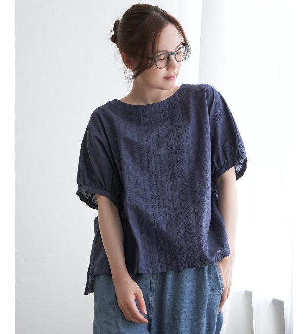 Lbc with Life「フラワーライン刺繍ドルマンブラウス」|シャツ・ブラウス|ネイビー