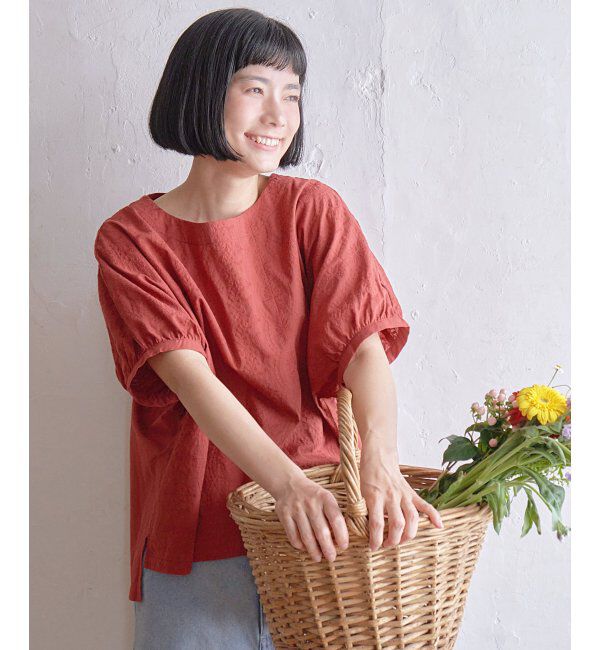 Lbc with Life「ボタニカル刺繍ドルマンブラウス」|シャツ・ブラウス|ダークレッド