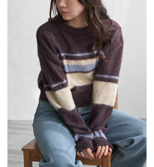 VENCE share style「ボーダークロッップドプルオーバー」|ニット・セーター|
