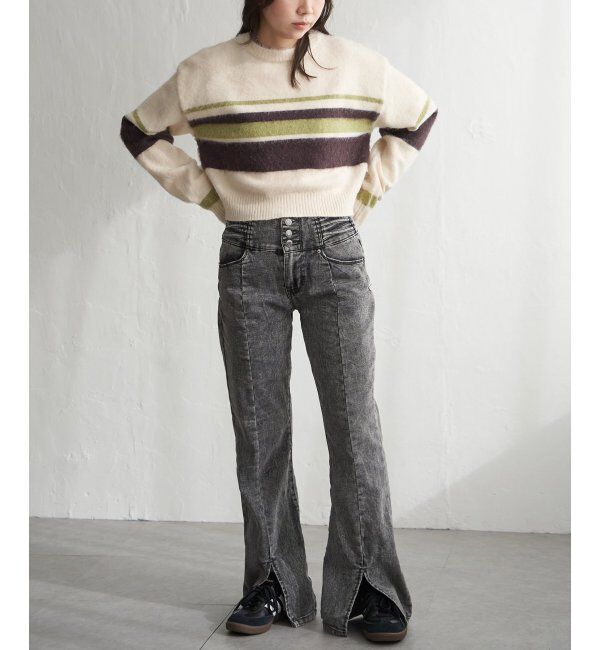 VENCE share style「ボーダークロッップドプルオーバー」|ニット・セーター|