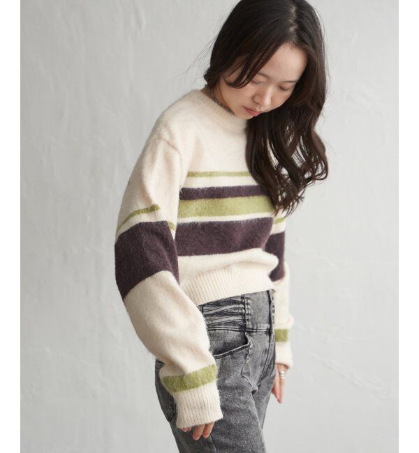 VENCE share style「ボーダークロッップドプルオーバー」|ニット・セーター|