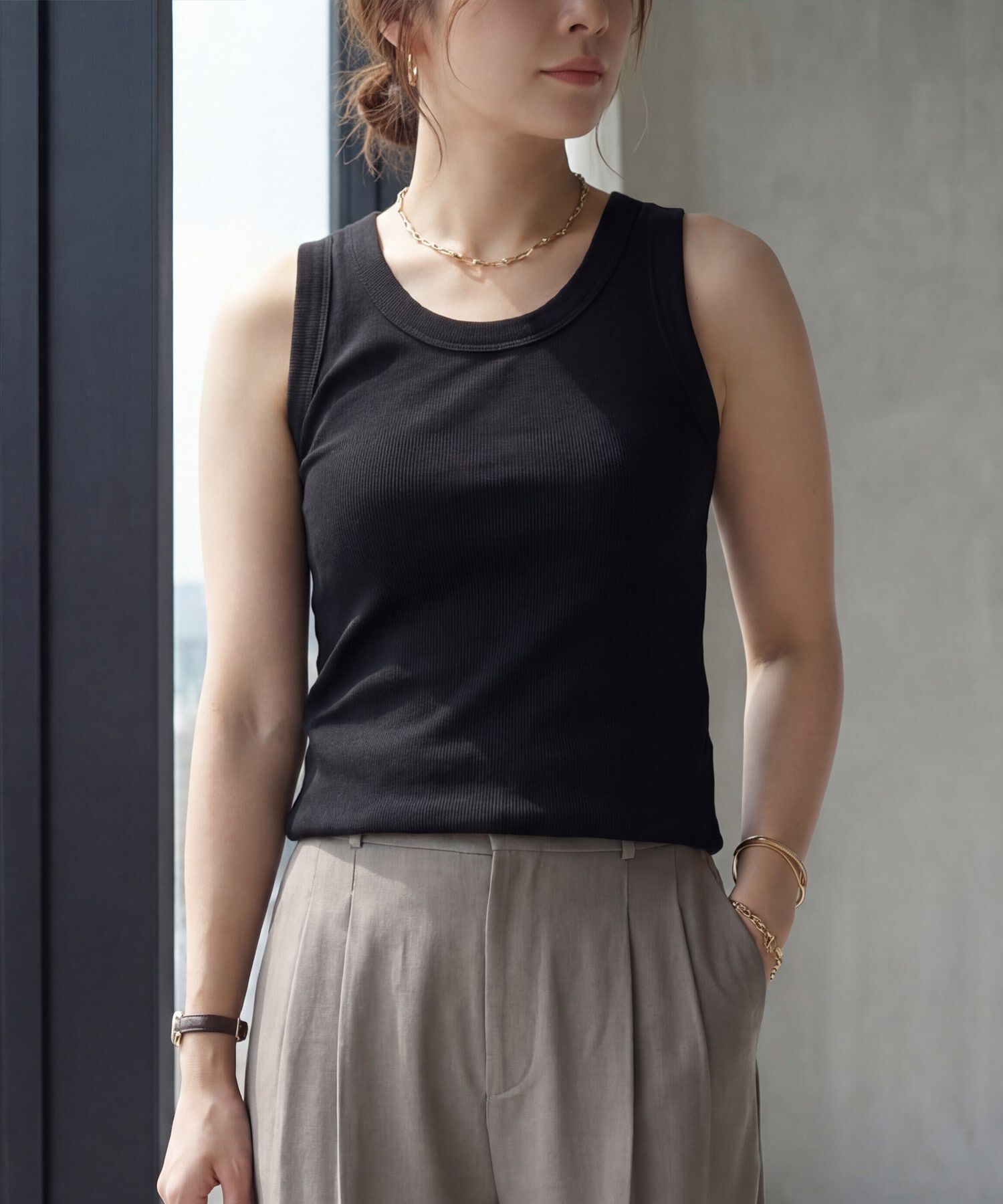 STYLE DELI「【Made in JAPAN】太めバインダーリブタンクトップ」|タンクトップ|ブラック