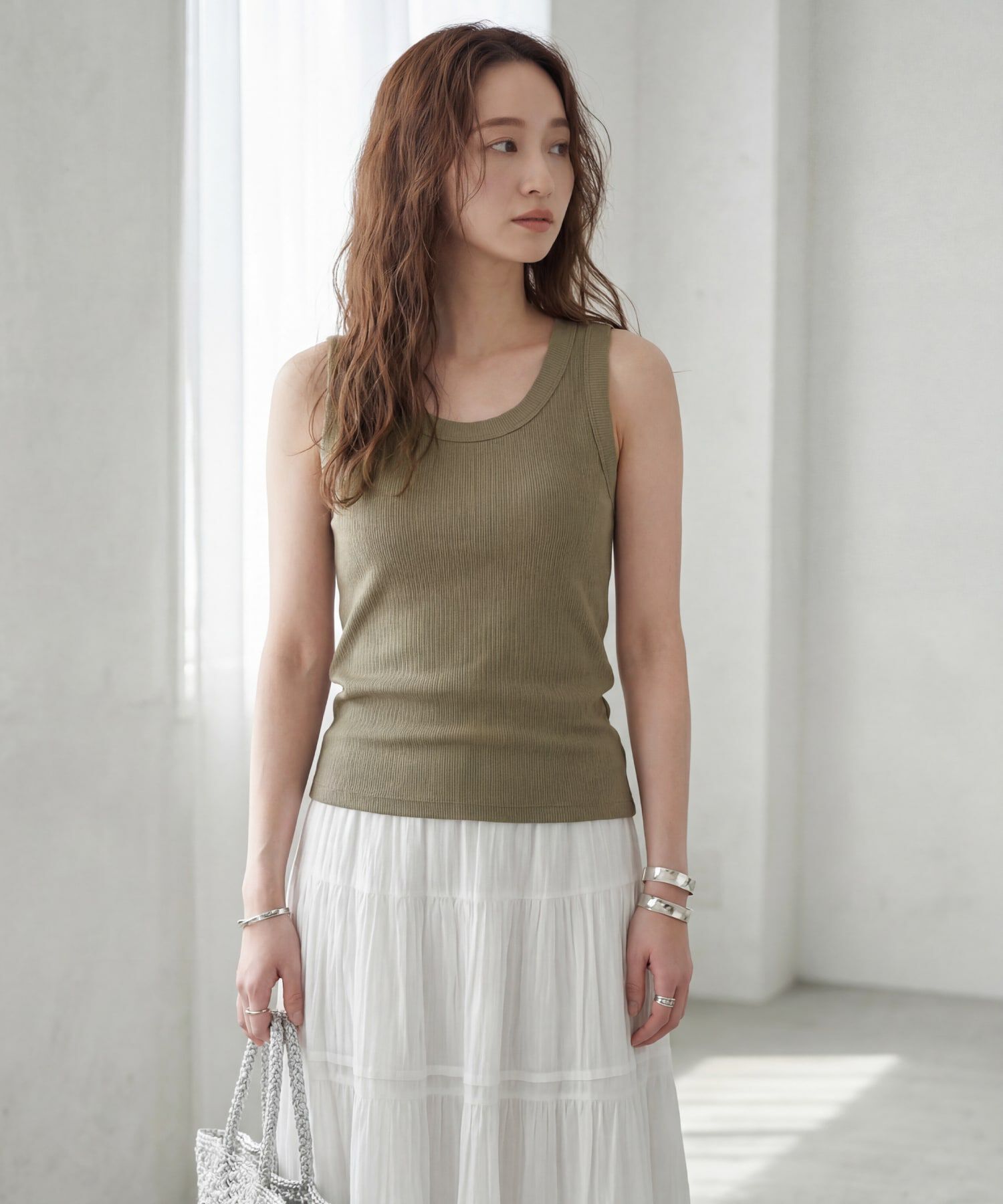 STYLE DELI「【Made in JAPAN】太めバインダーリブタンクトップ」|タンクトップ|オリーブベージュ
