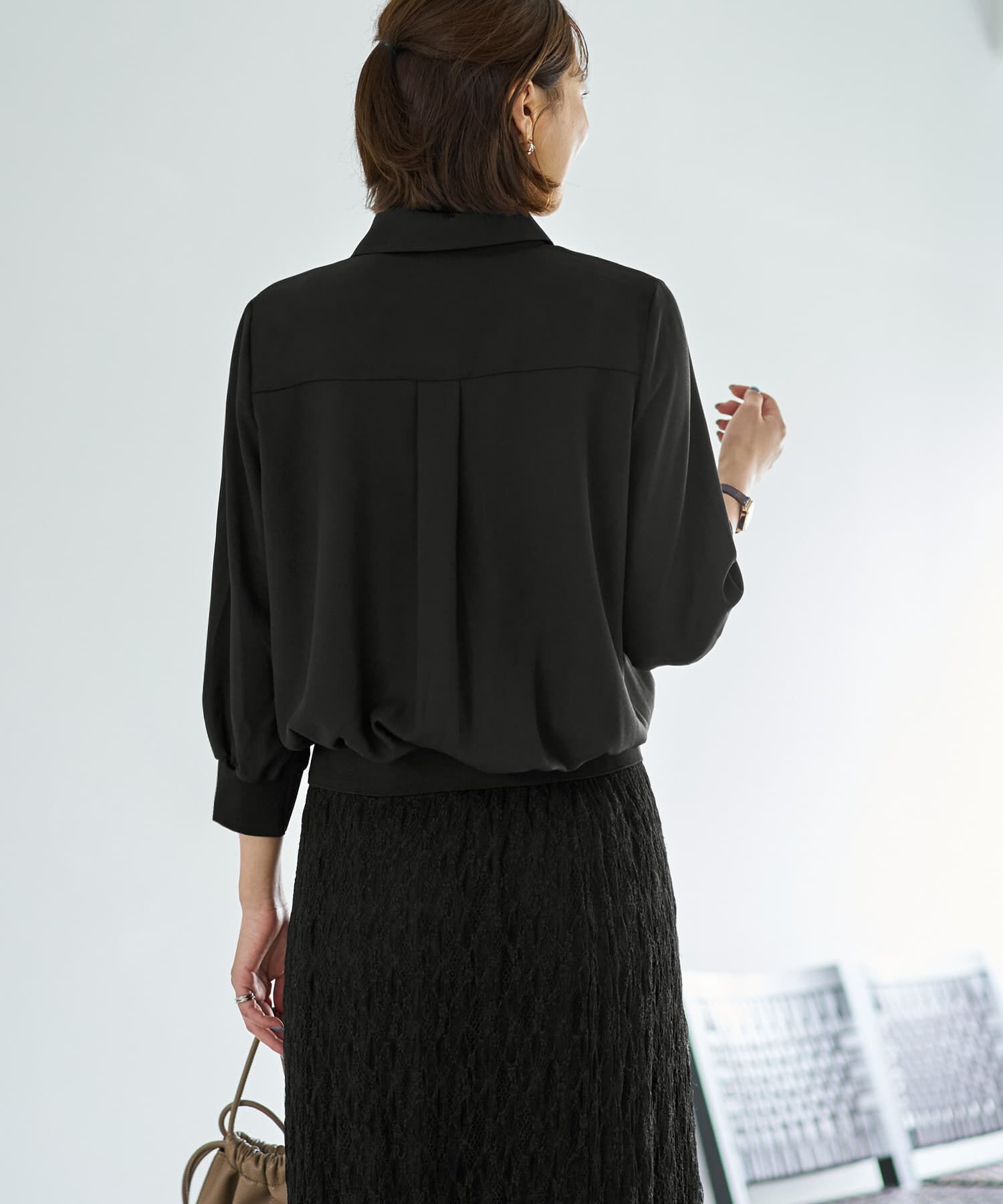 STYLE DELI「袖口裾リブ７分袖ジョーゼットシャツ」|シャツ・ブラウス|