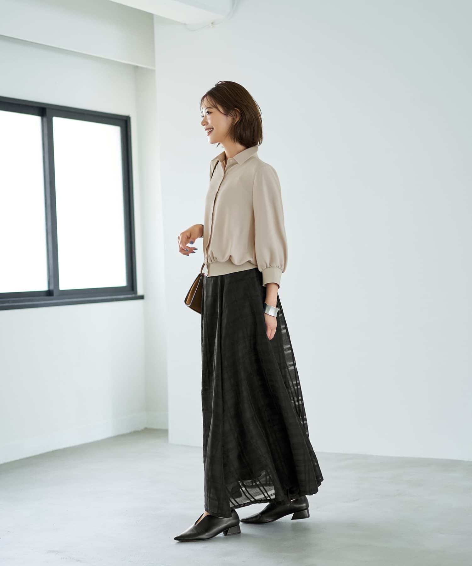 STYLE DELI「袖口裾リブ７分袖ジョーゼットシャツ」|シャツ・ブラウス|