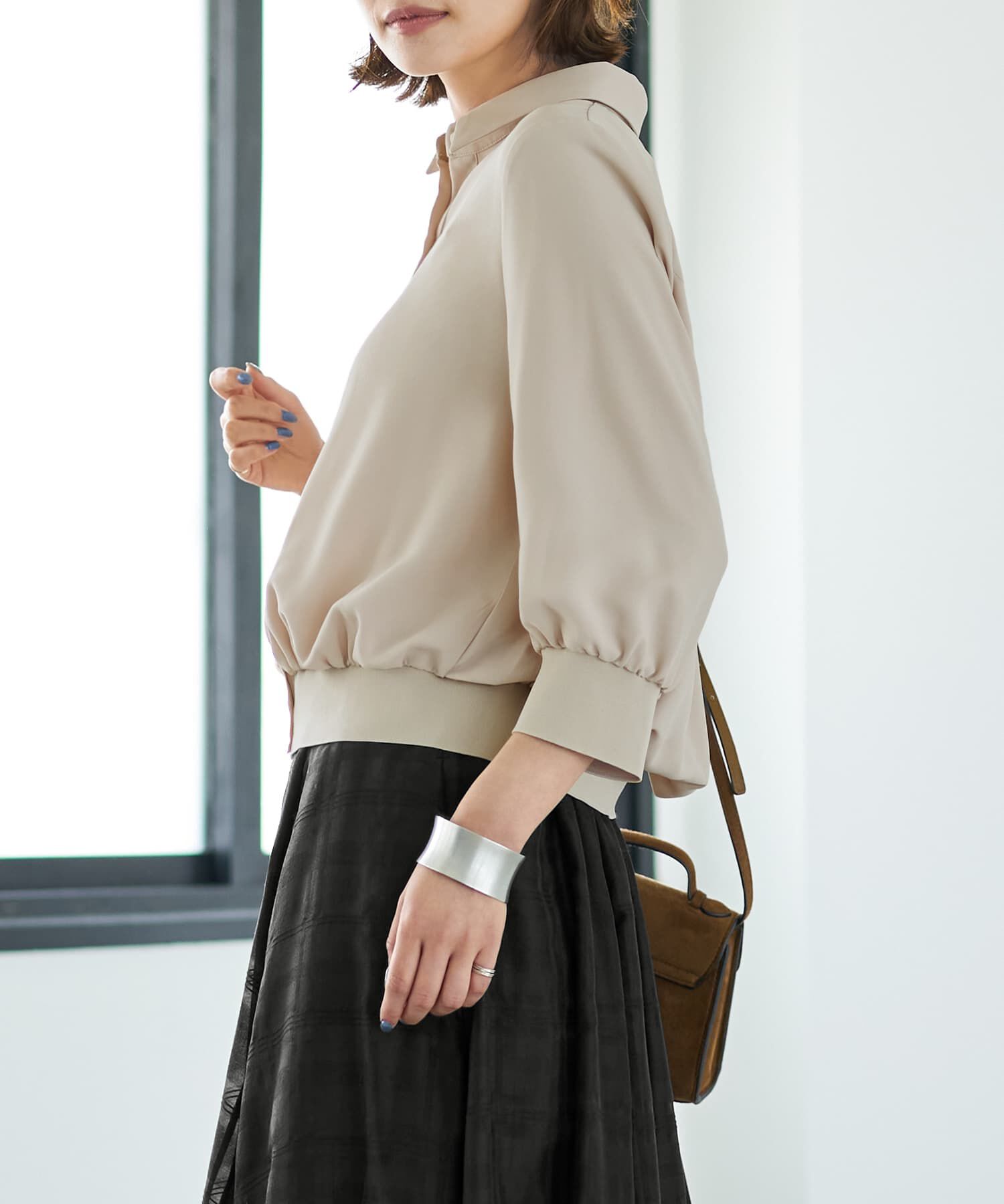 STYLE DELI「袖口裾リブ７分袖ジョーゼットシャツ」|シャツ・ブラウス|