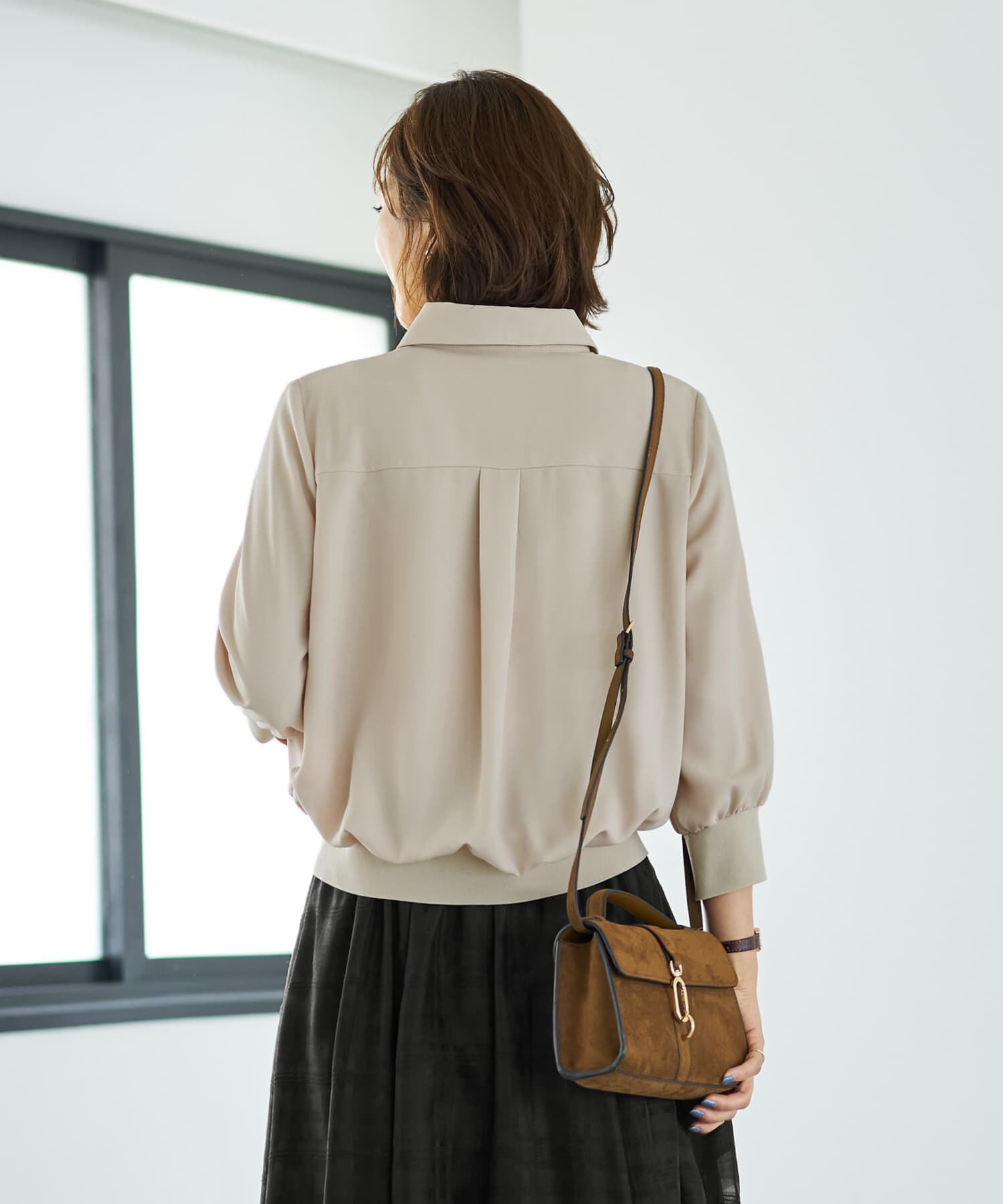 STYLE DELI「袖口裾リブ７分袖ジョーゼットシャツ」|シャツ・ブラウス|