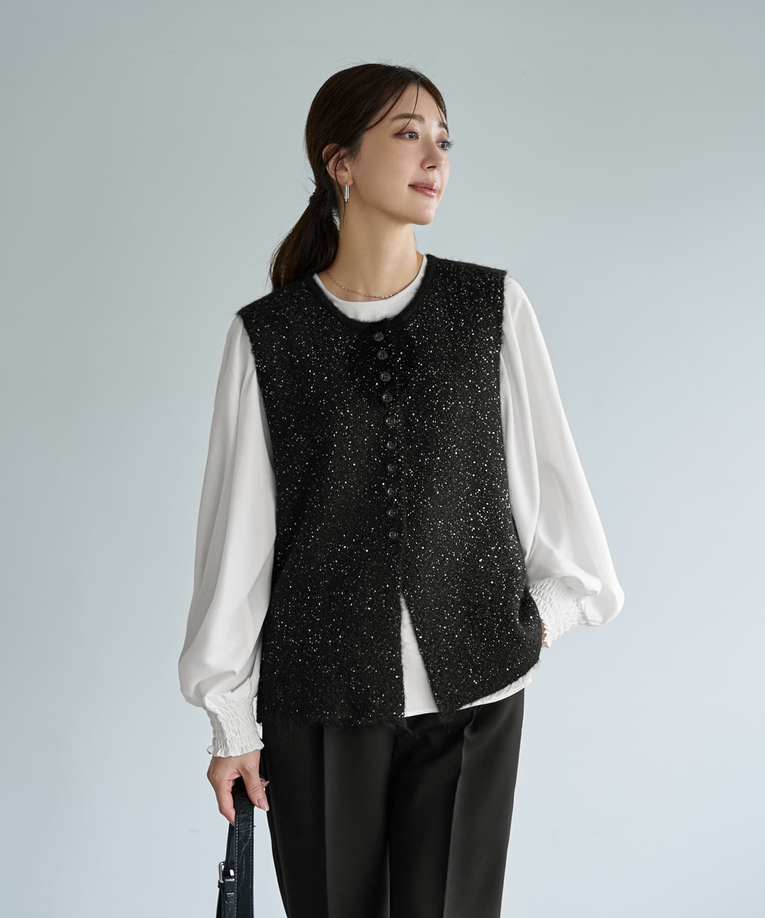 STYLE DELI「ボタンいっぱいスパークルニットベスト」|ニット・セーター|