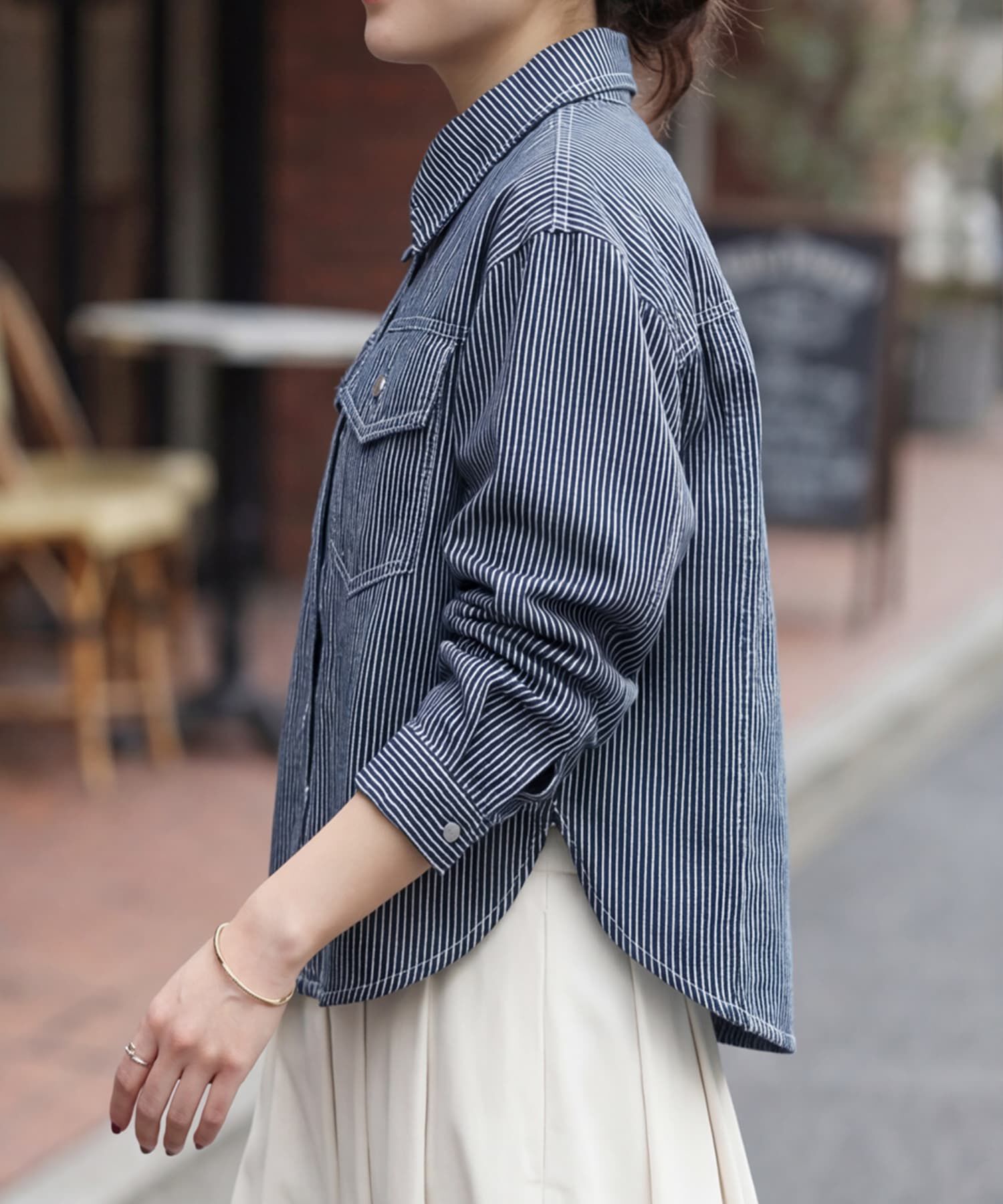 STYLE DELI「ヒッコリーストライプ柄シャツジャケット」|シャツ・ブラウス|