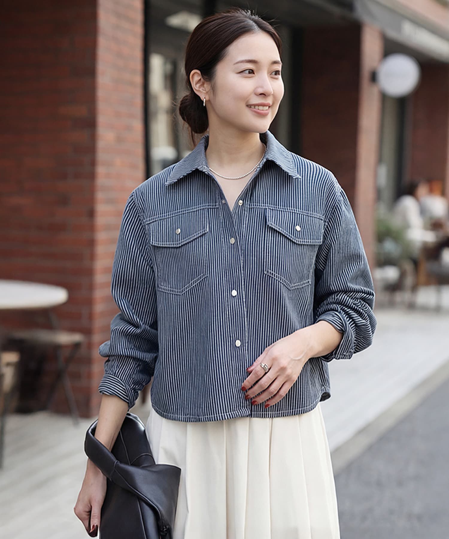 STYLE DELI「ヒッコリーストライプ柄シャツジャケット」|シャツ・ブラウス|