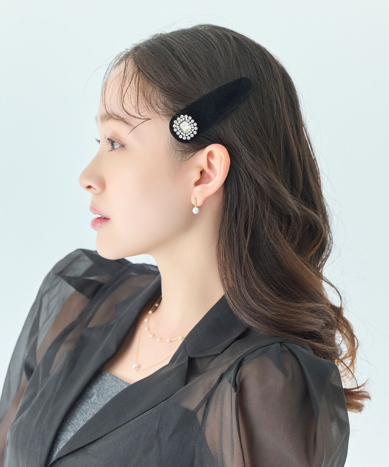  「【生産終了】クラッシービジューヘアピン　ブラック/ベロア　結婚式 入学式 卒業式」|ヘアバンド|