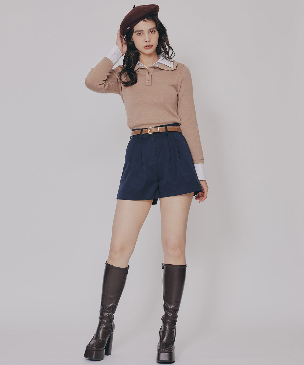 REDYAZEL「ダブルカラーポロニットトップス」|ニット・セーター|