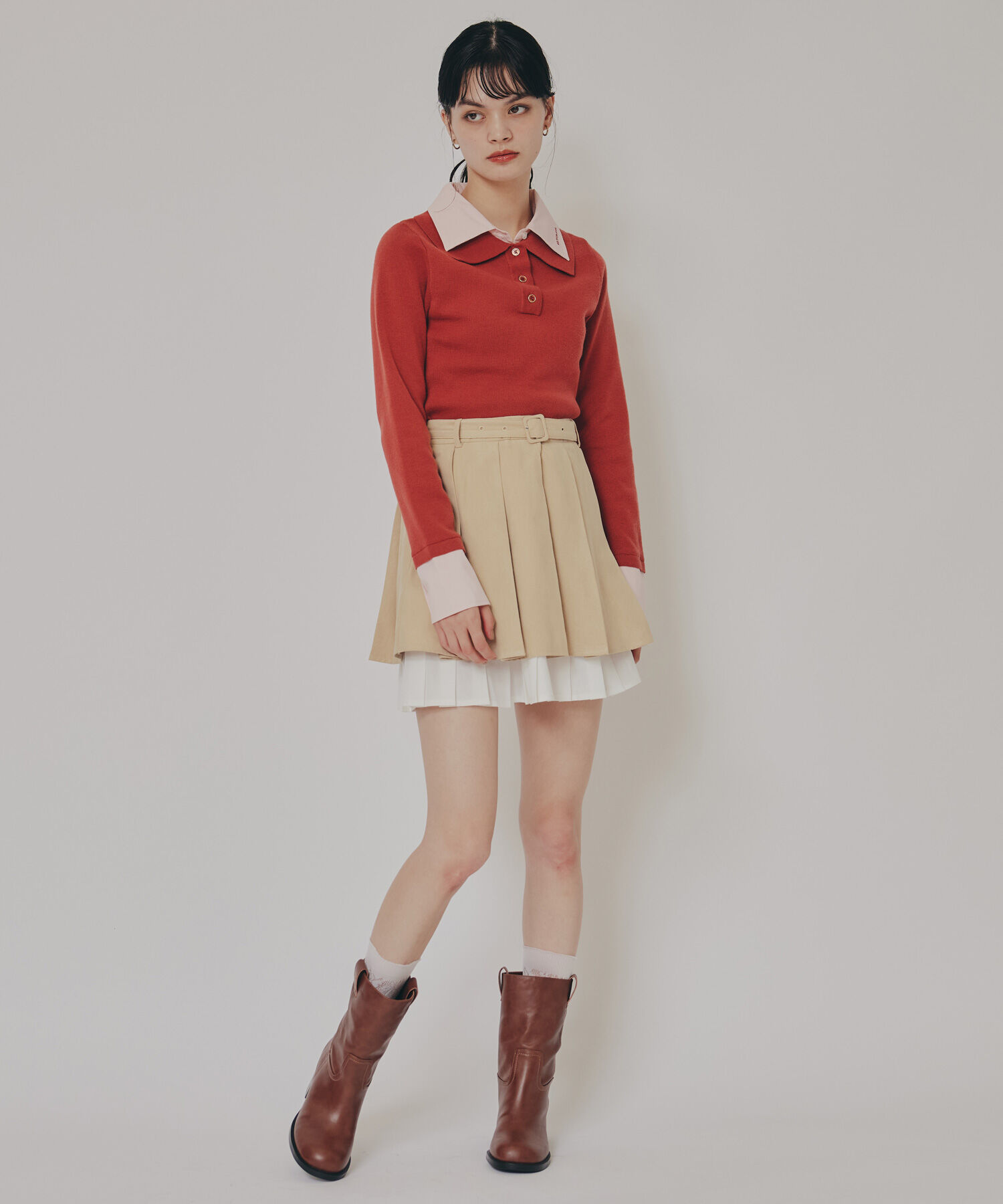 REDYAZEL「ダブルカラーポロニットトップス」|ニット・セーター|