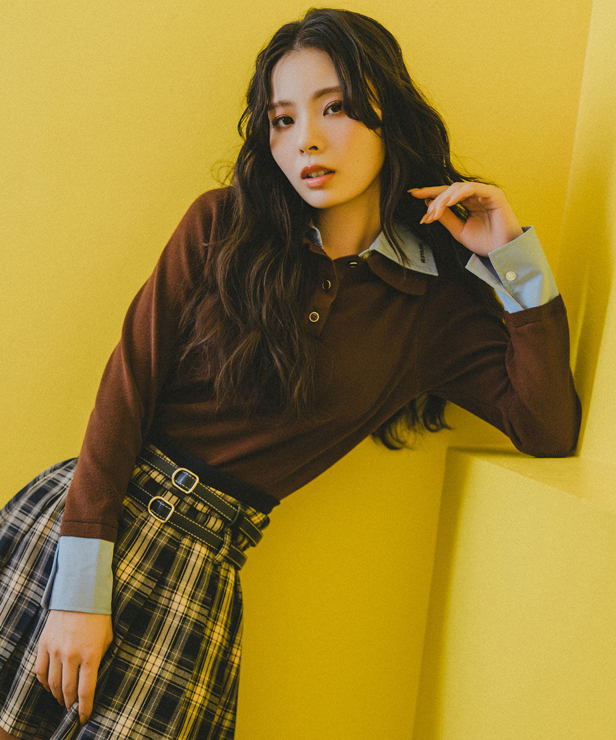 REDYAZEL「ダブルカラーポロニットトップス」|ニット・セーター|ブラウン