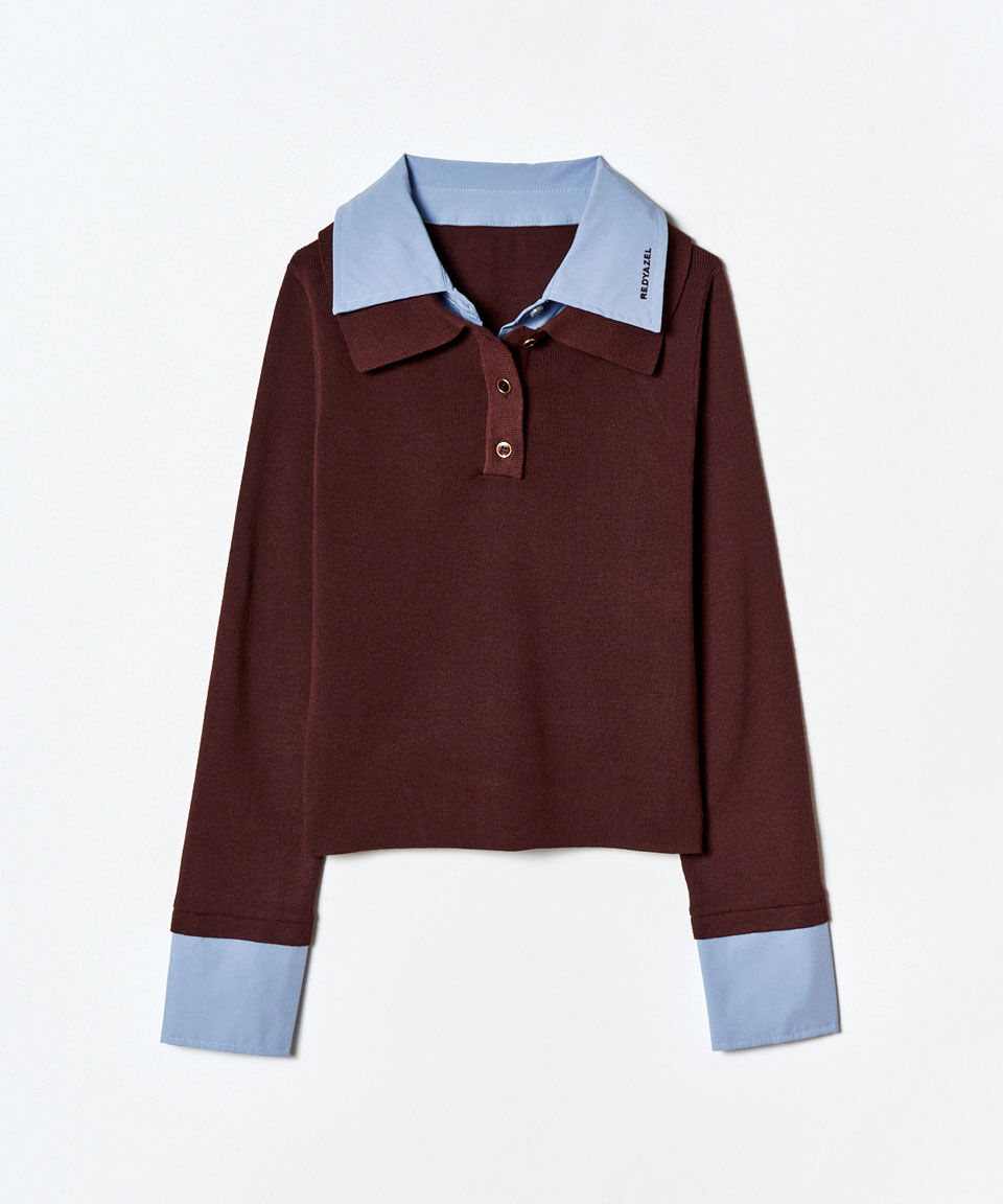 REDYAZEL「ダブルカラーポロニットトップス」|ニット・セーター|