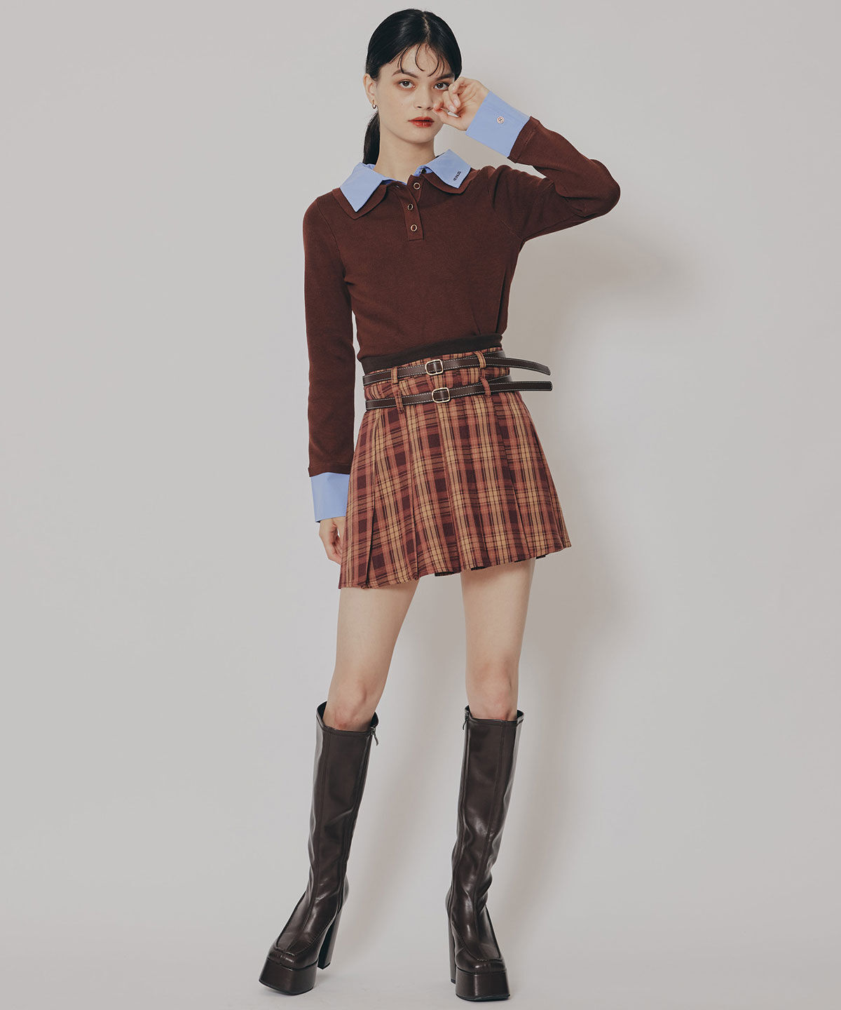 REDYAZEL「ダブルカラーポロニットトップス」|ニット・セーター|