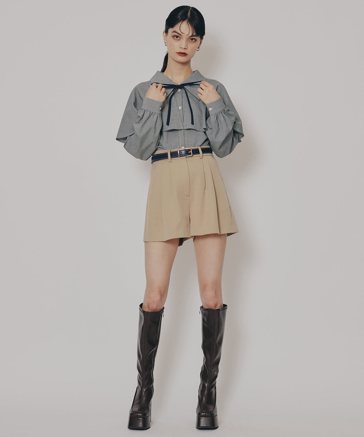 REDYAZEL「ケープライクグレンチェックリボンタイブラウス」|シャツ・ブラウス|