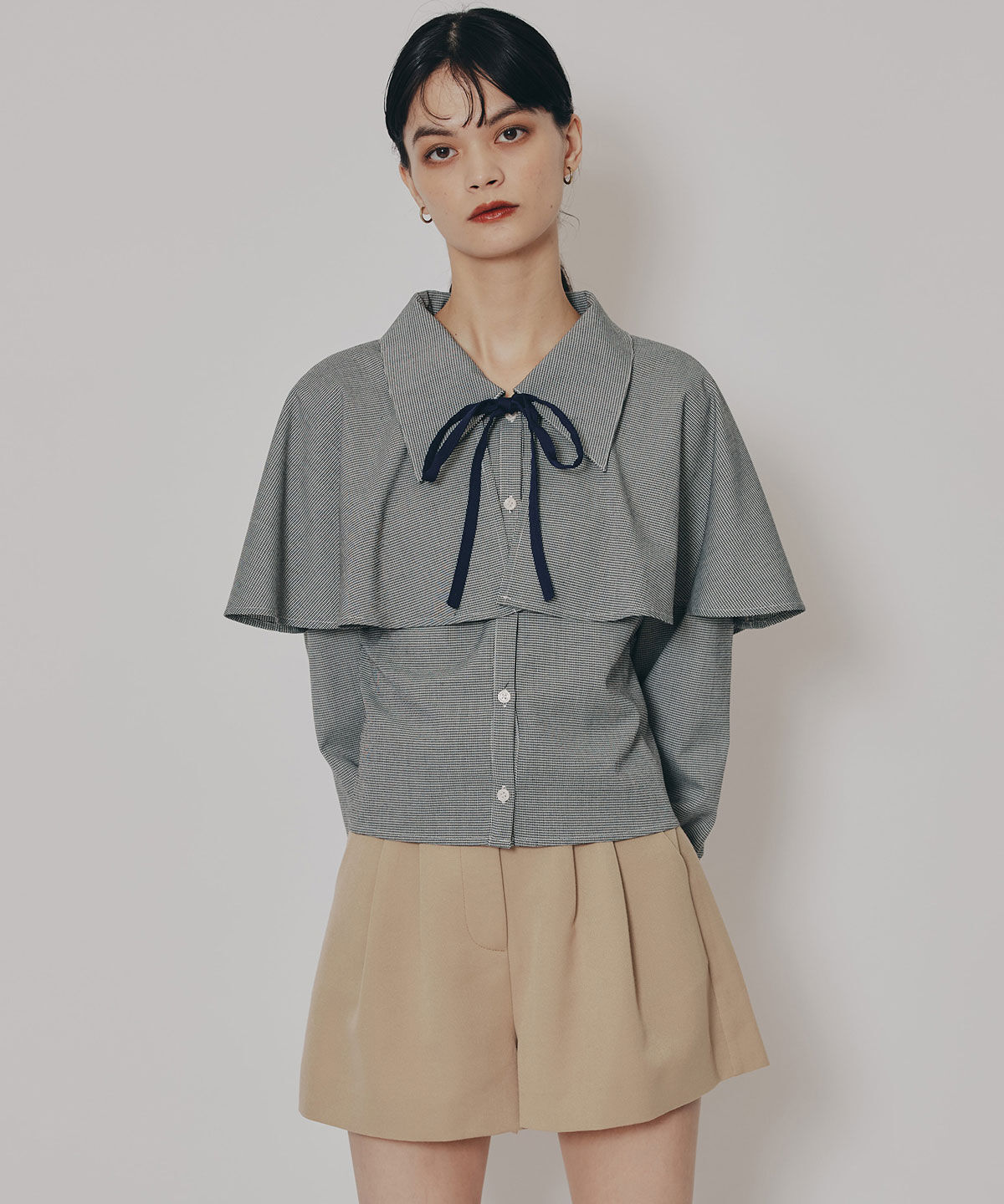 REDYAZEL「ケープライクグレンチェックリボンタイブラウス」|シャツ・ブラウス|