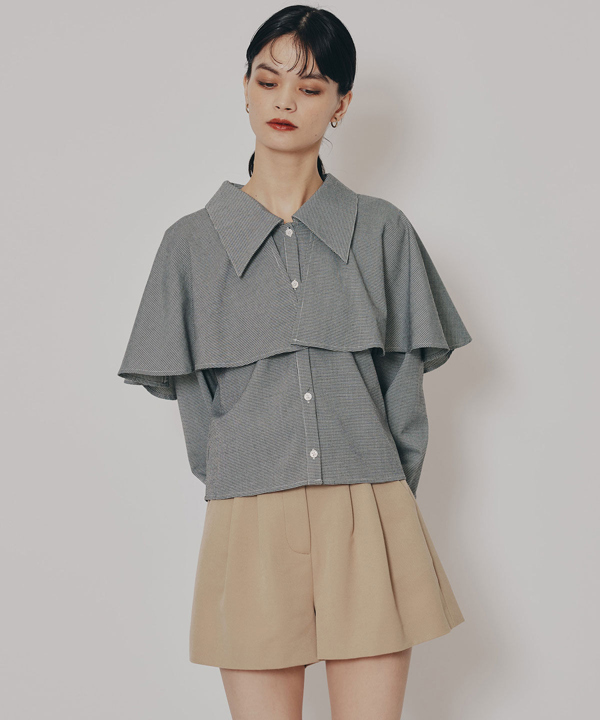 REDYAZEL「ケープライクグレンチェックリボンタイブラウス」|シャツ・ブラウス|
