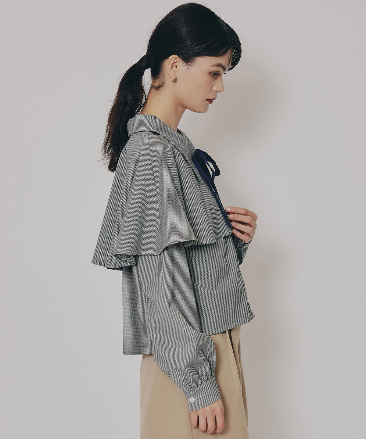 REDYAZEL「ケープライクグレンチェックリボンタイブラウス」|シャツ・ブラウス|