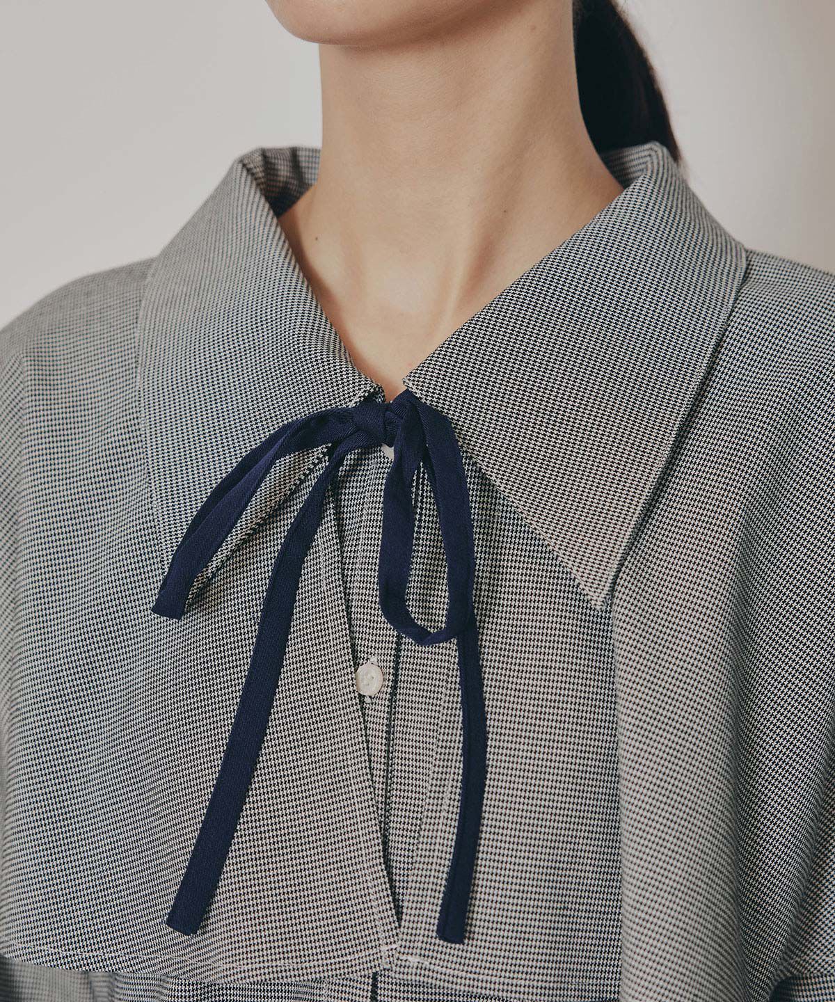 REDYAZEL「ケープライクグレンチェックリボンタイブラウス」|シャツ・ブラウス|