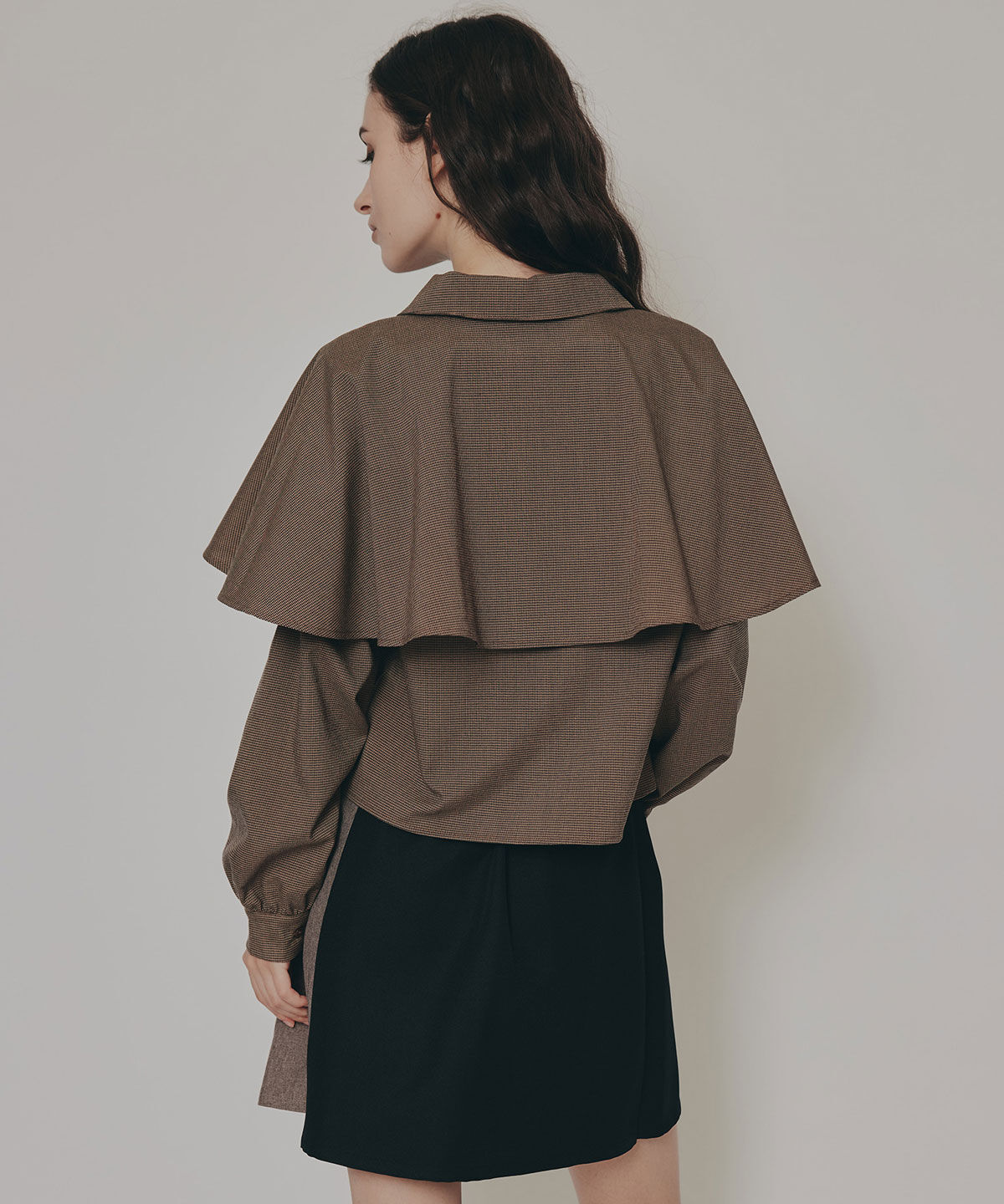 REDYAZEL「ケープライクグレンチェックリボンタイブラウス」|シャツ・ブラウス|