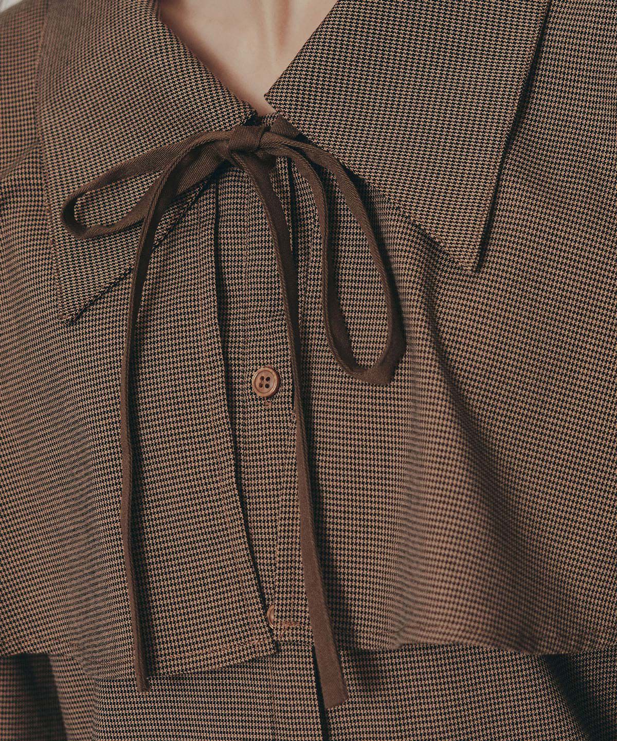 REDYAZEL「ケープライクグレンチェックリボンタイブラウス」|シャツ・ブラウス|